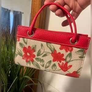 Floral Canvas Handbag with Red Accents